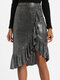 Solid Color Asymmetrical Ruffle Bodycon Casual Skirt for Women - Silver