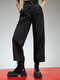 Bolsillo sólido Cinturón Pierna recta Pantalones Para Mujer - Negro