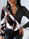 Chain Print Long Sleeve Lapel Button Down Shirt Women - Black