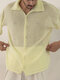 قميص رجالي مش انظر من خلال طية صدر السترة بأكمام قصيرة فضفاضة - اللون البيج