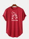 Mens Animal Letter Printing Short Sleeve Light Casual High Low Hem T-Shirts - Red