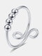 Trendy Universal Wheel Rotating Beads Anti Anxiety Opening Adjustable Copper Ring - Silver