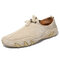 Men Handmade Leather Shoes Soft Elastic Slip-on Driving Loafers Shoes - Beige