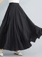Elastic High Waist Skirt Casual Loose Flare Swing Long Maxi Dress - Black