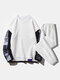 Mens Texture Paisley Print Stitching Sweatshirt Casual Pullover Two Pieces Outfits - White