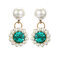 Elegant Dazzling Clear Gemstone Pearl Earrings Vintage Geometric Piercing Womens Drop Earrings  - Green