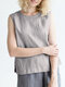 Solid Crew Neck Keyhole Back Casual Tank Top - Gray