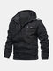 Mens Multi-Pocket Fur Lined Turtleneck Hooded Outdoor Casual Warm Jackets - Black