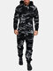 Men Camo Hooded Jumpsuits Print Beam Footed Cozy Drawstring Zipper Up Overalls Outfit With Pockets - Black