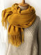 Women Artificial Cashmere Solid Color Tassel Warmth All-match Shawl Scarves - Yellow