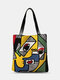 Women Yellow PU Leather Figure Pattern Printed Shoulder Bag Handbag Tote - Yellow