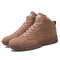 Men High Top Microfiber Leather Lace Up Sport Casual Trainers - Khaki