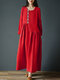 Women O-neck Long Sleeves Irregular Patchwork Loose Dress - Red