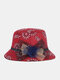 Women Cotton Calico Pattern Bowknot Decoration Sunshade Breathable Bucket Hat - Red
