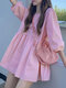 Solid 3/4 Sleeve Crew Neck Casual Dress For Women - Pink