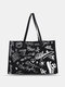 Women Canvas Large Capacity Graffiti Pattern Printed Handbag Shoulder Bag Tote Shopping Bag - Black