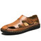 Men Genuine Leather Hand Stitching Non Slip Soft Sole Casual Sandals - Brown