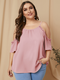 Solid Color Off Shoulder Ruffle Sleeve Plus Size Blouse for Women - Purple
