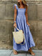 Women Gingham Ruffle Square Collar Tiered Sleeveless Dress - Blue