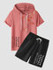 Mens Plum Bossom Chinese Poems Print Hooded Two Pieces Outfits - Pink