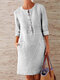 Gestreifte, bedruckte, geknöpfte Taschen Plus Größe Kleid - Weiß