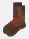 10 Pairs Unisex Cotton Vertical Stripe Pattern Jacquard Contrast Color Breathable Tube Socks - Coffee