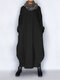 Spitzenärmel einfarbig Baggy Plus Größe Vintage Maxi Kleid - Schwarz