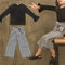 2Pcs Vintage Girls Kids Clothes Set Ruffle Tops + Plaid Pants For 6Y-15Y - Black