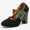 Women Pumps Fashion Buckle Strap Mary Jane Comfy Chunky Heel Shoes - Green