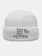 Unisex Acrylic Knitted Cartoon Planet Letter Pattern Embroidery Flanging Brimless Breathable Warmth Beanie Hat - White