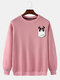 Mens Cotton Cartoon Animal Print Drop Shoulder Pullover Sweatshirts - Pink