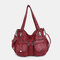 Women Hardware Multi-pockets Soft Leather Shoulder Bag  - Red
