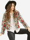 Vintage Jacquard Ruffled Neck Long Sleeve Jacket For Womens - Beige