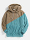 Mens Two Tone Patchwork Fluffy Plush Loose Casual Drawstring Hoodies - Blue