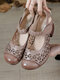 SOCOFY Comfy Leather Breathable Round Toe Vintage Mary Jane Heels - Apricot