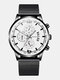 10 Colors Stainless Steel Alloy Men Business Watch Decorative Pointer Calendar Quartz Watch - Black Band Black Case White Dial