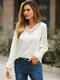 Solid Backless Guipure Lace Tie Back Long Sleeve Blouse - White