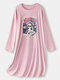 Plus Size Women National Style Graphic Print Ribbed Drop Shoulder Nightdress Pajamas - Pink