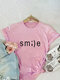 Casual Letter Print Solid Color Short Sleeve  Plus Size T-shirt - Pink