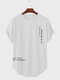 Lässiges T-Shirt für Herren mit japanischem Buchstaben-Print und abgerundetem Saum, kurzärmelig - Weiß