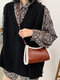Women PU Leather Plush Patchwork Shoulder Bag Handbag - Brown