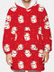 Mens Cartoon Animal Print Sherpa Lined Reversible Blanket Hoodie Warm Loungewear With Pocket - Red
