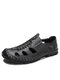 Men Woven Style Hand Stitching Closed Toe Slip On Leather Sandals - Gray