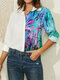 Calico Print Lapel Button Long Sleeve Casual Blouse For Women - White