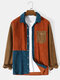Mens Vintage Corduroy Patchwork Button Up Casual Long Sleeve Shirts - Orange