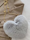 Women Plush Chain Heart Pattern Crossbody Bag Shoulder Bag - Gray