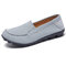 Women Comfy Walking Leather Round Toe Flat Loafers - Grey