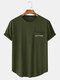 Mens Letter Print Curved Hem Plain Casual Cotton Short Sleeve T-Shirts - Army Green