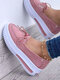 Large Size Women Solid Color Casual Comfy Platform Sneakers - Pink