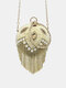 Women Metal Fashion Rhinestone Pearl Round Handbag Elegant Dinner Bag - Gold